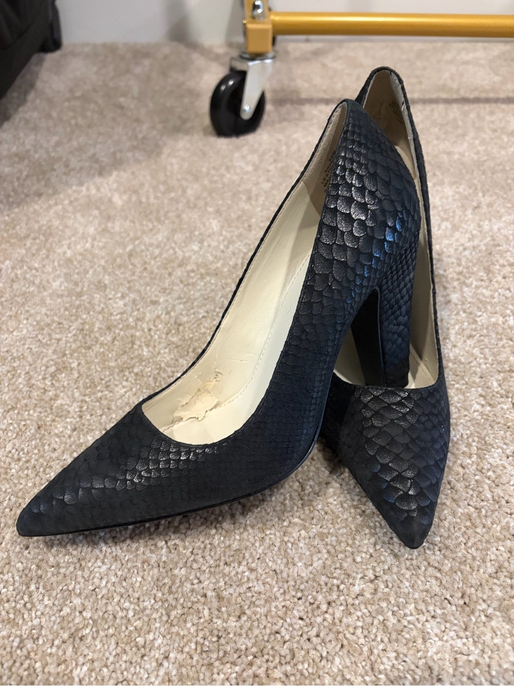 Anne Klein Black Snake-Embossed Pointed Toe Heels